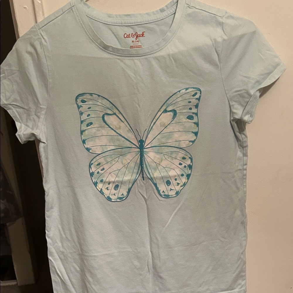Cat & Jack Light Blue Butterfly Kids Shirt
